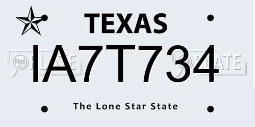 IA7T734 Texas License Plate