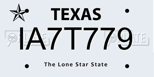 IA7T779 Texas License Plate