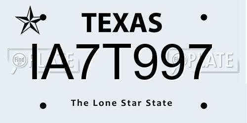 IA7T997 Texas License Plate