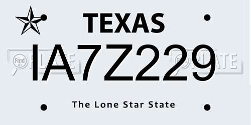 IA7Z229 Texas License Plate
