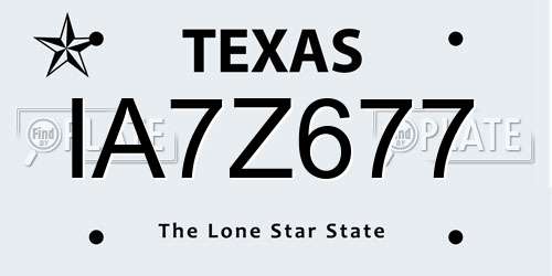 IA7Z677 Texas License Plate