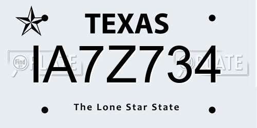 IA7Z734 Texas License Plate
