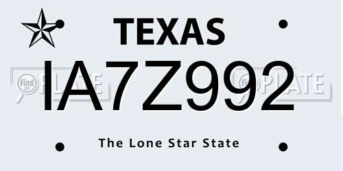 IA7Z992 Texas License Plate