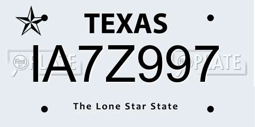 IA7Z997 Texas License Plate