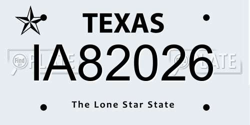 IA82026 Texas License Plate