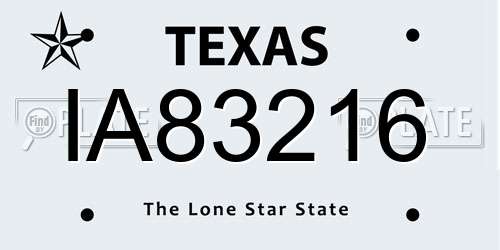 IA83216 Texas License Plate