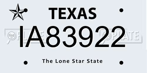 IA83922 Texas License Plate