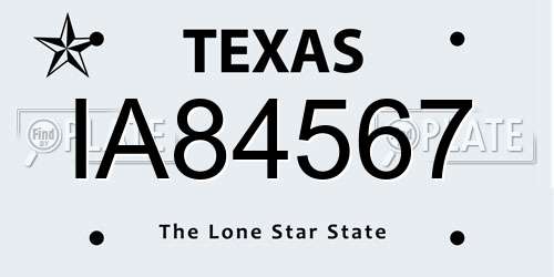 IA84567 Texas License Plate