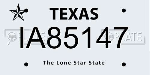 IA85147 Texas License Plate