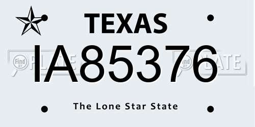 IA85376 Texas License Plate