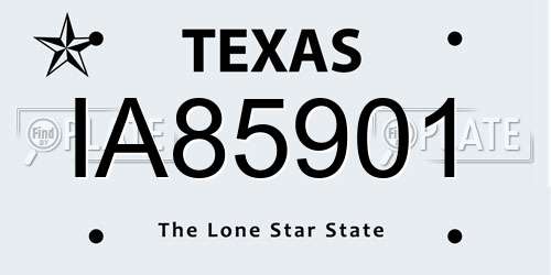 IA85901 Texas License Plate