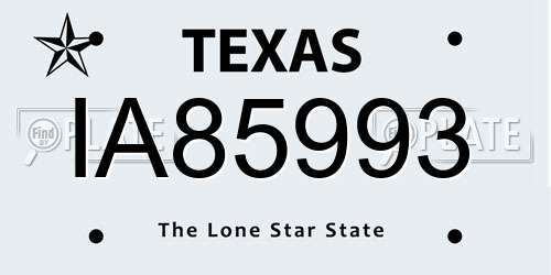 IA85993 Texas License Plate