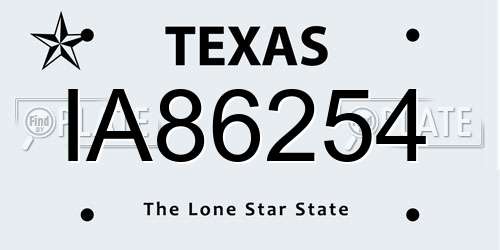 IA86254 Texas License Plate