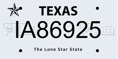 IA86925 Texas License Plate