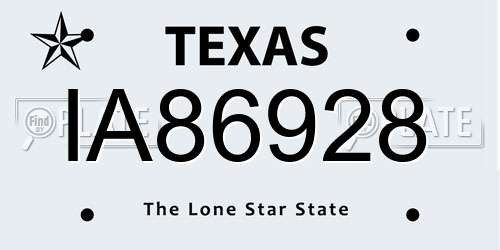 IA86928 Texas License Plate