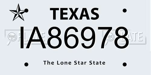 IA86978 Texas License Plate
