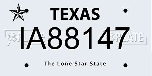 IA88147 Texas License Plate