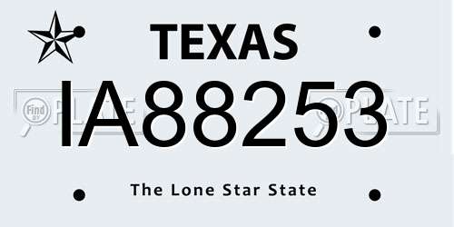 IA88253 Texas License Plate