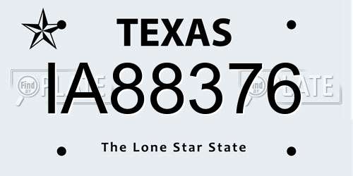 IA88376 Texas License Plate