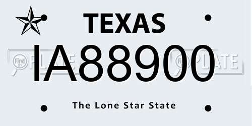 IA88900 Texas License Plate