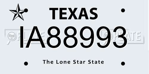 IA88993 Texas License Plate