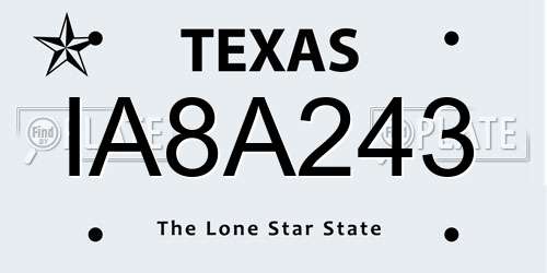 IA8A243 Texas License Plate