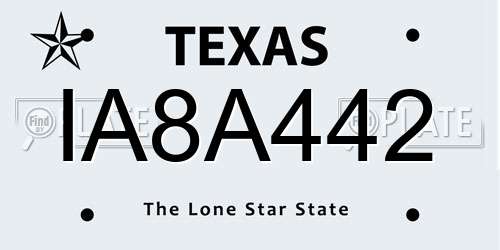 IA8A442 Texas License Plate