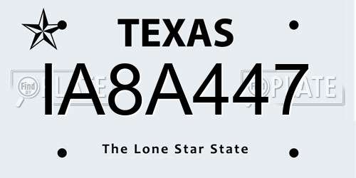 IA8A447 Texas License Plate