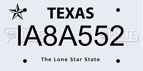 IA8A552 Texas License Plate