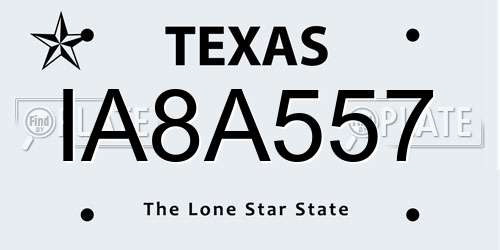IA8A557 Texas License Plate