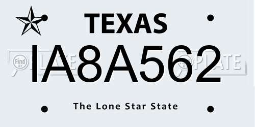 IA8A562 Texas License Plate