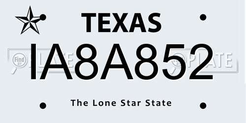 IA8A852 Texas License Plate