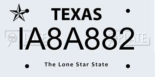 IA8A882 Texas License Plate