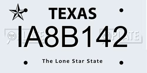 IA8B142 Texas License Plate