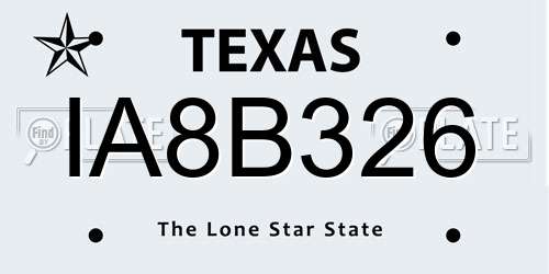 IA8B326 Texas License Plate