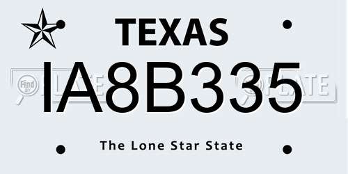 IA8B335 Texas License Plate