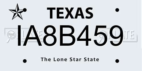 IA8B459 Texas License Plate