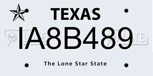 IA8B489 Texas License Plate