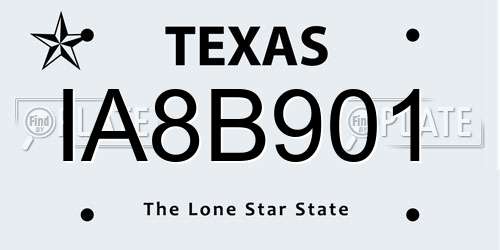 IA8B901 Texas License Plate