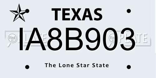 IA8B903 Texas License Plate