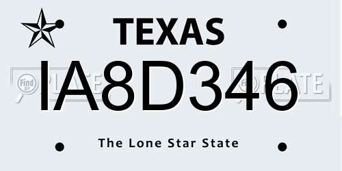 IA8D346 Texas License Plate