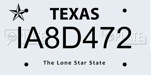IA8D472 Texas License Plate