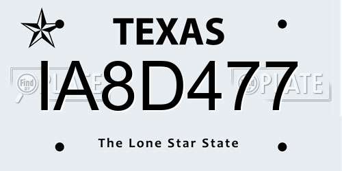 IA8D477 Texas License Plate