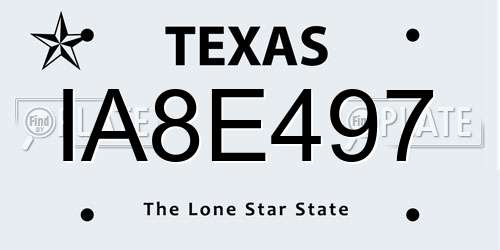 IA8E497 Texas License Plate