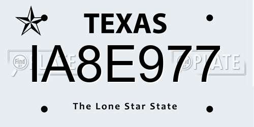 IA8E977 Texas License Plate