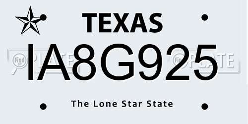 IA8G925 Texas License Plate