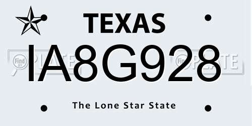 IA8G928 Texas License Plate