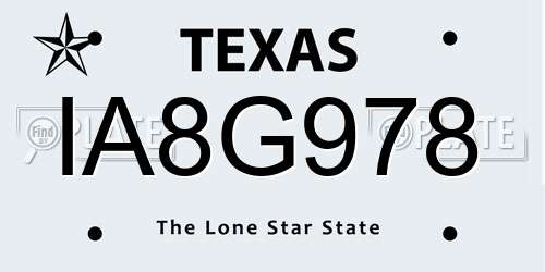 IA8G978 Texas License Plate