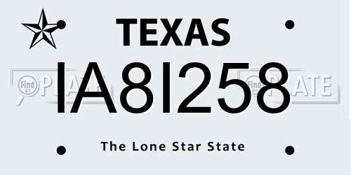 IA8I258 Texas License Plate