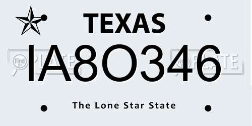 IA8O346 Texas License Plate